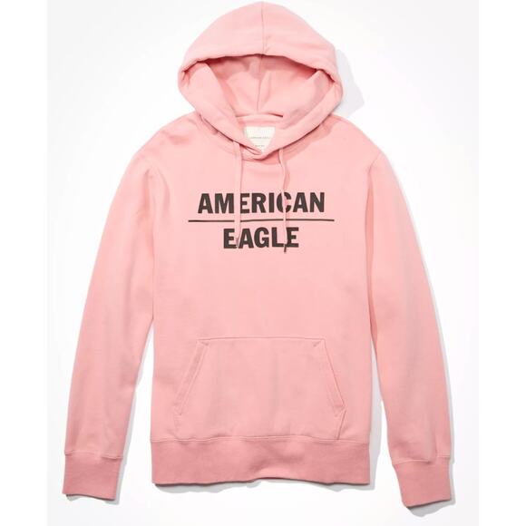 American Eagle Pullover Graphic Hoodie Pink Sweatshirt Cotton Blend Mens Size XS - Picture 1 of 9